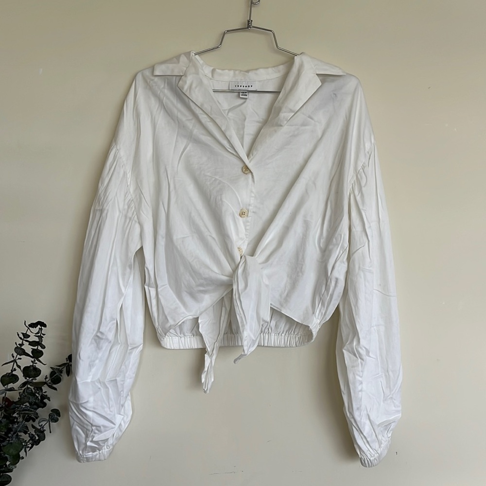 White Puffed Long Sleeve Blouse